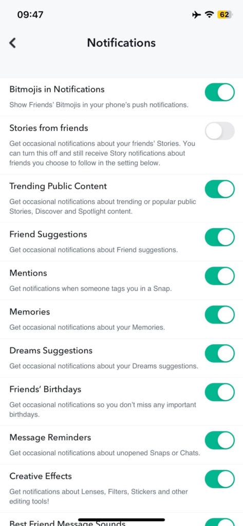 story notifications snapchat